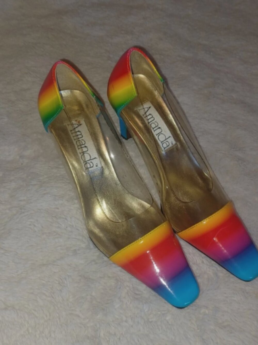 Amanda Heels Size 7M Clear Rainbow Closed Toe Lillian Pump Pride 3" Heel